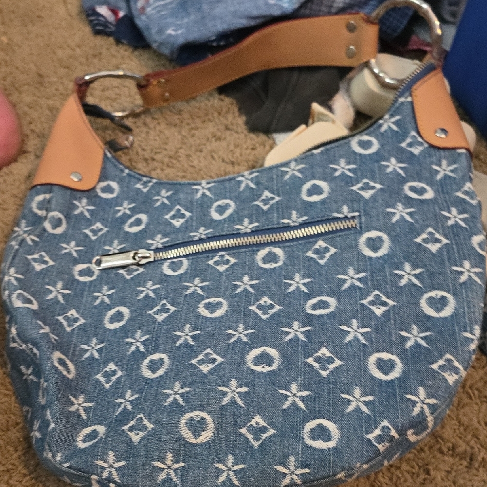 Unk Blue Patterned Denim Hobo Bag An Wallet